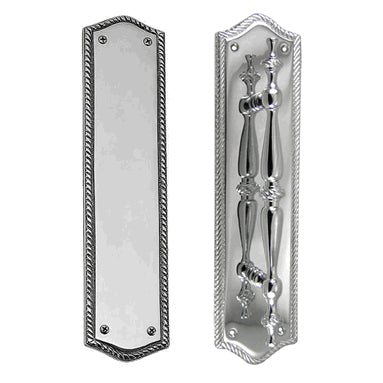 12 Inch Georgian Oval Roped Style Door Pull & Plate Set (Polished Chrome Finish)