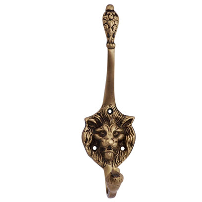 Traditional Solid Brass Lion Head Coat Hook (Antique Brass Finish