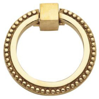 3 Inch Solid Brass Beaded Drawer Ring Pull (Polished Brass)