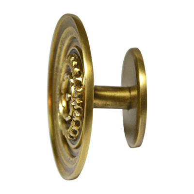 3 1/2 Inch Floral Disc French Oversized Patterned Knob (Antique Brass Finish)