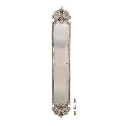 18 Inch Fleur De Lis Style Door Push Plate (Satin Nickel Finish) COPPER MOUNTAIN HARDWARE