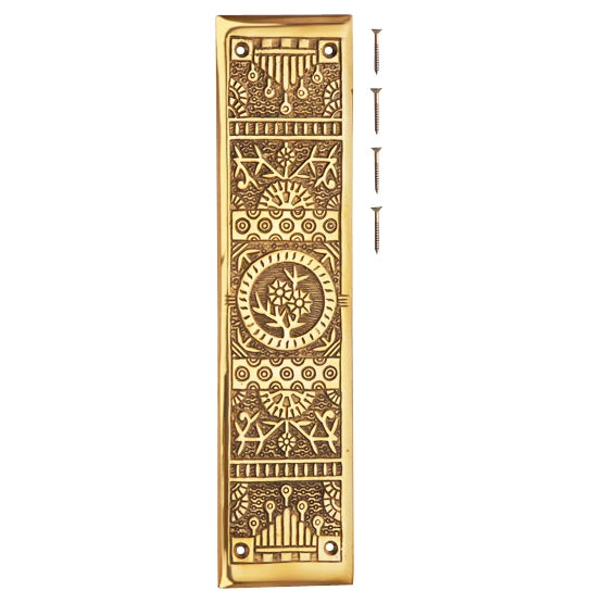 11 1/4 Inch Eastlake Solid Brass Push Plate (Polished Brass Finish)