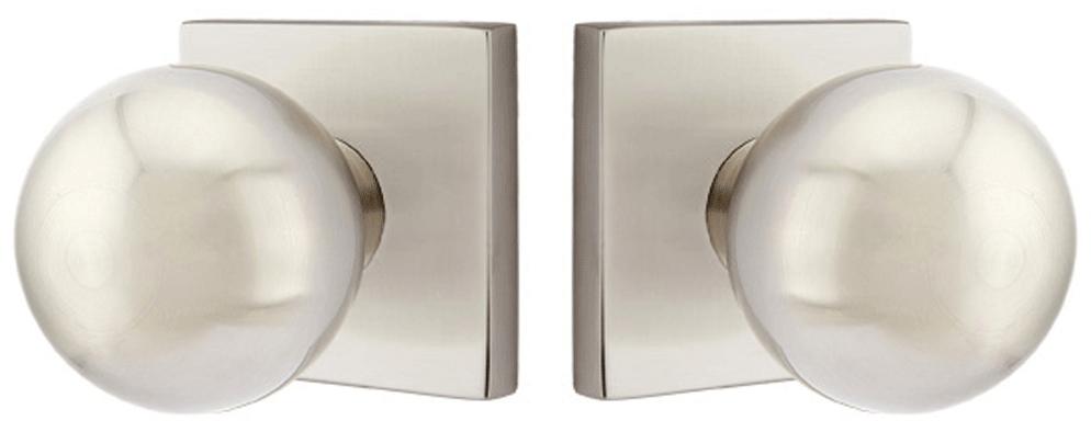 Solid Brass Orb Door Knob Set With Square Rosette (Several Finishes)