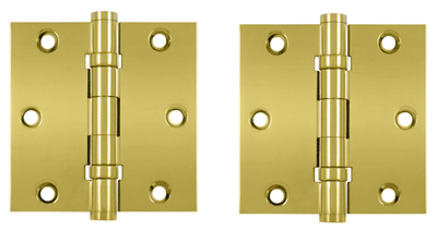 3 1/2 X 3 1/2 Inch Double Ball Bearing Hinge Interchangeable Finials (Square Corner, PVD Polished Brass Finish)