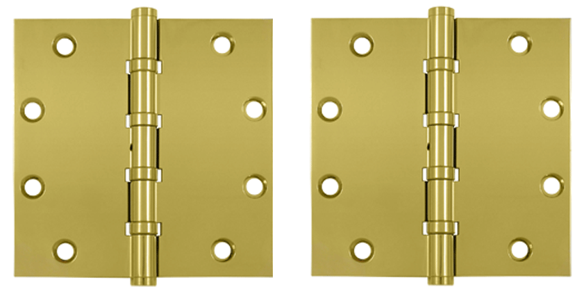 5 Inch X 5 Inch Solid Brass Non-Removable Pin Square Hinge (PVD Polished Brass Finish)