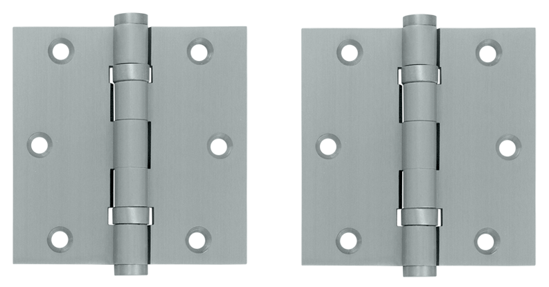 3 1/2 X 3 1/2 Inch Double Ball Bearing Hinge Interchangeable Finials (Square Corner, Brushed Chrome Finish)