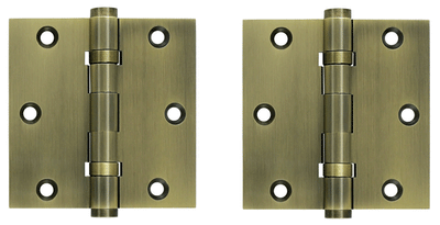 3 1/2 X 3 1/2 Inch Double Ball Bearing Hinge Interchangeable Finials (Square Corner, Antique Brass Finish)
