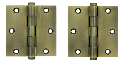 3 1/2 X 3 1/2 Inch Solid Brass Hinge Interchangeable Finials (Square Corner, Antique Brass Finish)