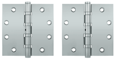 4 1/2 Inch X 4 1/2 Inch Solid Brass Non-Removable Pin Square Hinge (Chrome Finish)