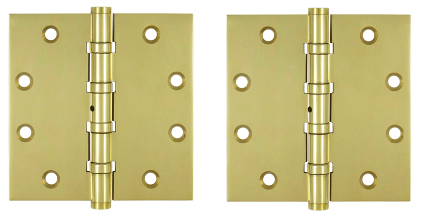 4 1/2 Inch X 4 1/2 Inch Solid Brass Non-Removable Pin Square Hinge (Polished Brass Finish)