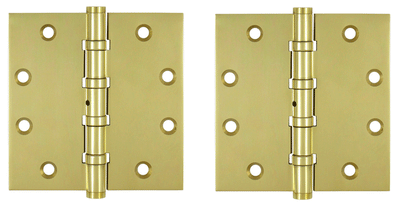 4 1/2 Inch X 4 1/2 Inch Solid Brass Non-Removable Pin Square Hinge (Polished Brass Finish)