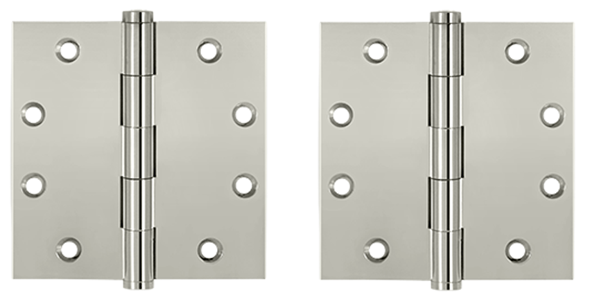 4 1/2 Inch X 4 1/2 Inch Solid Brass Square Hinge Interchangeable Finials (Polished Nickel Finish)