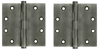 4 1/2 Inch X 4 1/2 Inch Solid Brass Square Hinge Interchangeable Finials (Antique Nickel Finish)