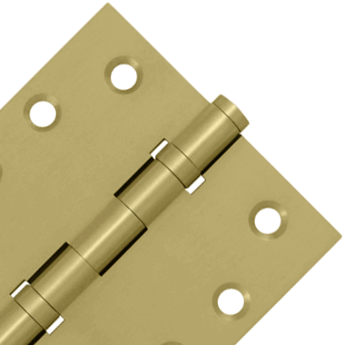 Pair 4 Inch X 4 Inch Double Ball Bearing Hinge Interchangeable Finials (Square Corner, Brushed Brass Finish)