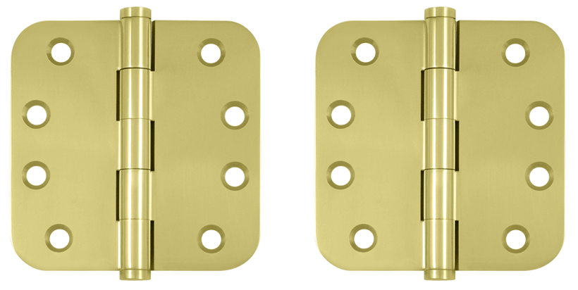 4 Inch X 4 Inch Solid Brass Hinge (5/8 Radius Corner, Polished Brass Finish)