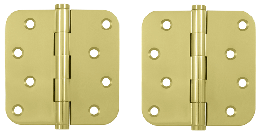 4 Inch X 4 Inch Solid Brass Zig-Zag Hinge (5/8 Radius Corner, Polished Brass Finish)