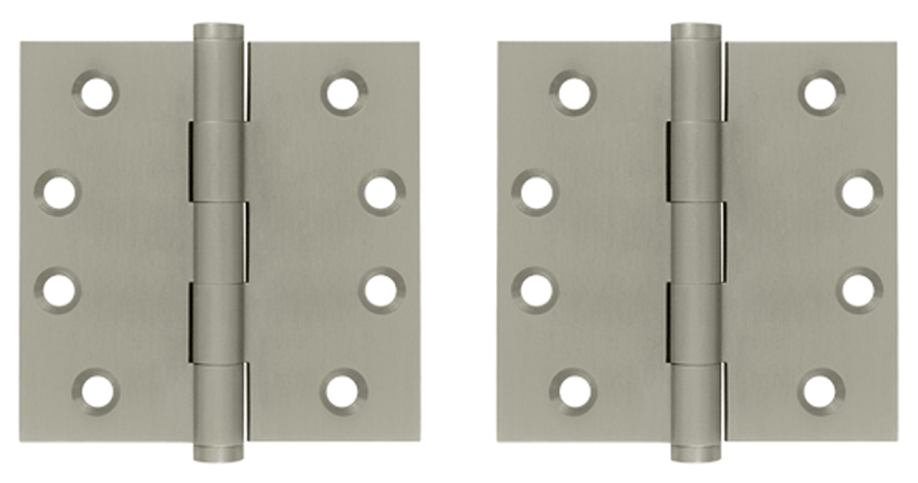 Pair 4 Inch X 4 Inch Solid Brass Hinge Interchangeable Finials (Square Corner, Brushed Nickel Finish)