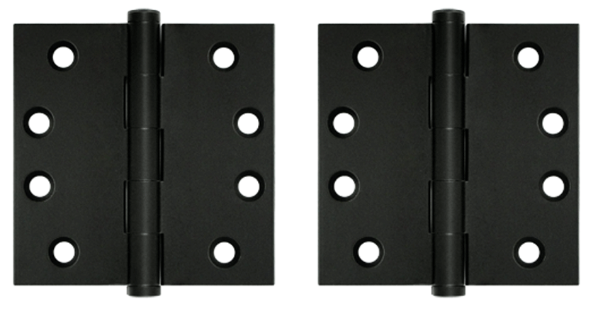 Pair 4 Inch X 4 Inch Solid Brass Hinge Interchangeable Finials (Square Corner, Paint Black Finish)