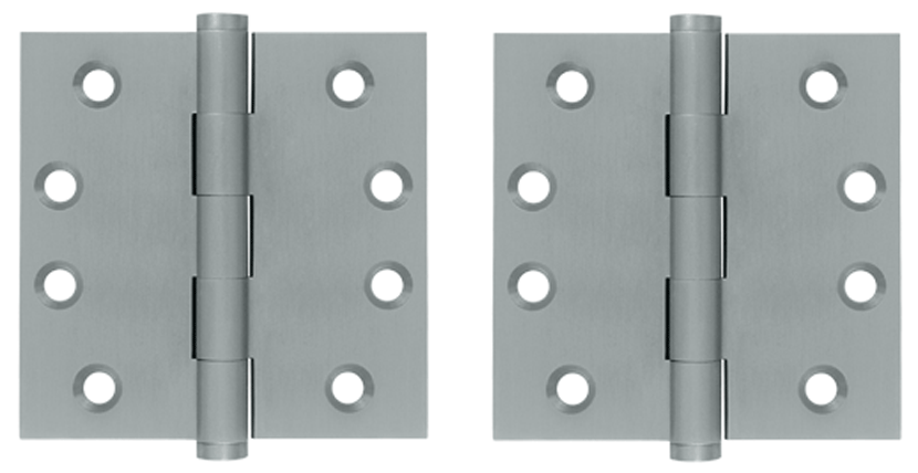 Pair 4 Inch X 4 Inch Solid Brass Hinge Interchangeable Finials (Square Corner, Brushed Chrome Finish)