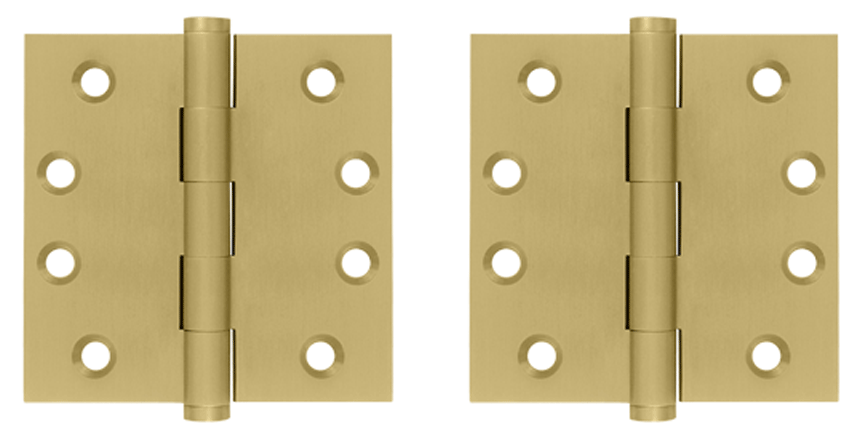 Pair 4 Inch X 4 Inch Solid Brass Hinge Interchangeable Finials (Square Corner, Brushed Brass Finish)