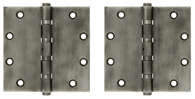 5 Inch X 5 Inch Solid Brass Non-Removable Pin Square Hinge (Antique Nickel Finish)