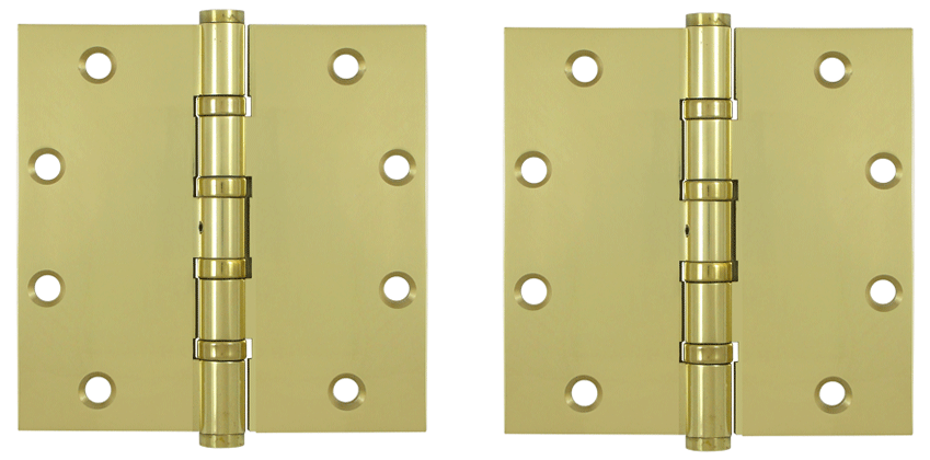 5 Inch X 5 Inch Solid Brass Non-Removable Pin Square Hinge (Polished Brass Finish)