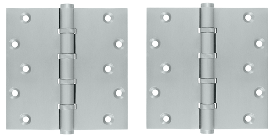 6 Inch X 6 Inch Solid Brass Ball Bearing Square Hinge (Brushed Chrome Finish)