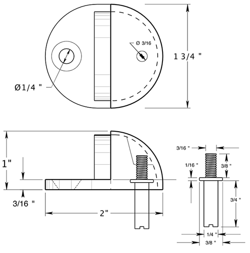 Low Profile Floor Mounted Bumper Door Stop (Polished Nickel Finish)