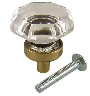 1 Inch Old Town Crystal Cabinet Knob (Antique Brass Base)