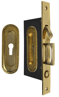 Georgian Oval Pattern Single Pocket Privacy (Lock) Style Door Set (Polished Brass)