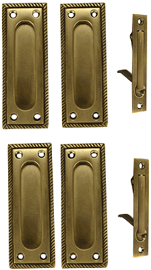 Georgian Square Double Pocket Passage Style Door Set (Antique Brass Finish)