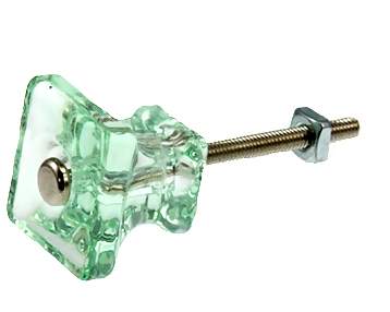 1 1/4 Inch Square Depression Green Glass Knobs