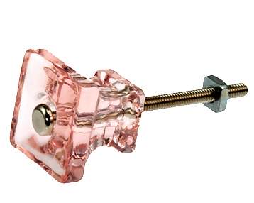 1 1/4 Inch Square Depression Pink Glass Knobs
