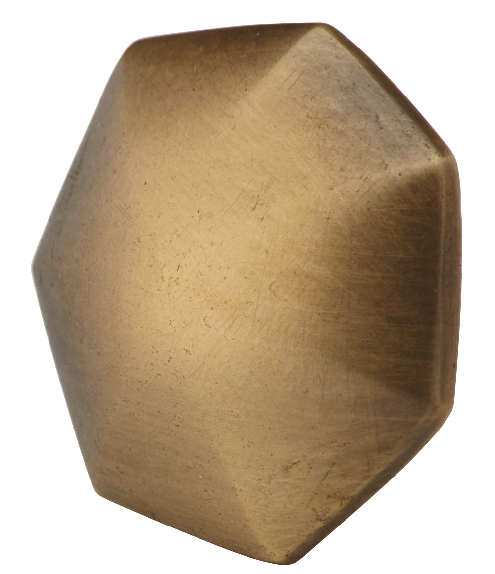 1 3/8 Inch Solid Brass Heptagonal Cabinet Knob (Antique Brass Finish)