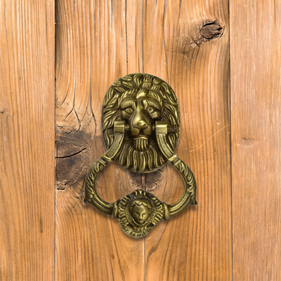 4 3/4 Inch (3 3/4 Inch c-c) Large Ornate Lion Door Knocker (Polished Brass Finish)
