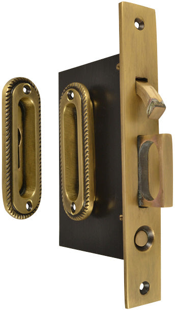 Georgian Oval Pattern Single Pocket Privacy (Lock) Style Door Set (Antique Brass)