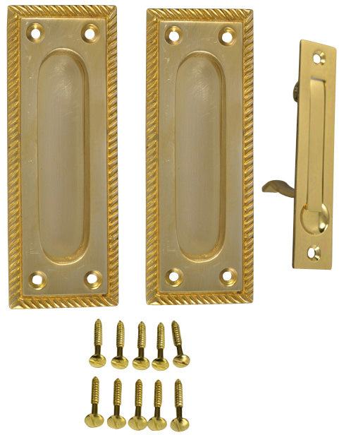 Georgian Square Single Pocket Passage Style Door Set (Polished Brass Finish)