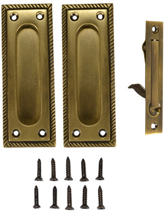 Georgian Square Single Pocket Passage Style Door Set (Antique Brass Finish)