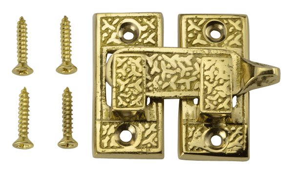Solid Brass Rice Pattern Cabinet Latch (Polished Brass Finish)
