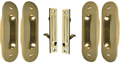 Traditional Oval Pattern Double Pocket Passage Style Door Set (Polished Brass)