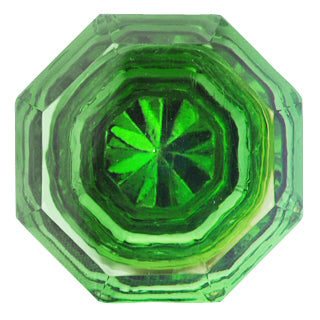 1 3/8 Inch Emerald Green Glass Octagon Old Town Cabinet Knob (Polished Brass Base)