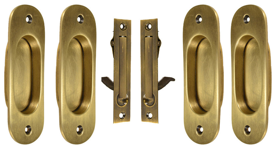 Traditional Oval Pattern Double Pocket Passage Style Door Set (Antique Brass)
