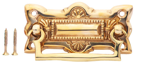 3 3/4 Inch Art Deco Solid Brass Drawer Pull (Polished Brass Finish)
