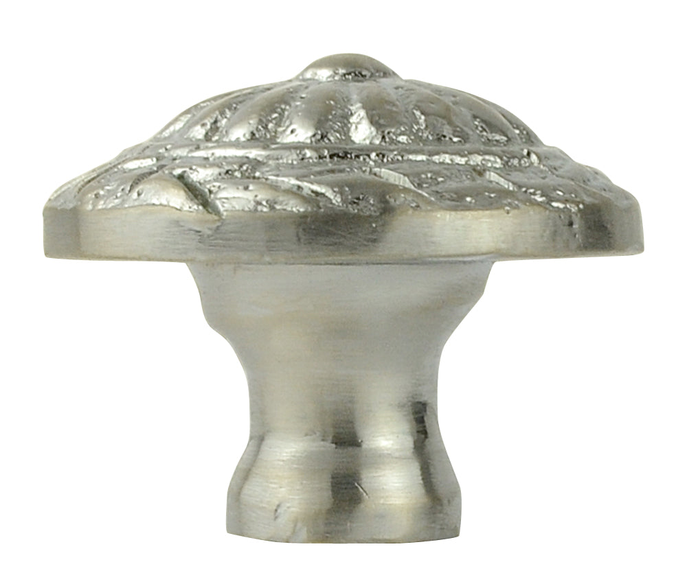 1 1/10 Inch Ornate Round Solid Brass Knob (Brushed Nickel Finish)