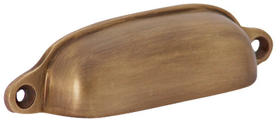 4 1/8 Inch Overall (3 1/2 Inch c-c) Solid Brass Traditional Slim Rounded Bin Pull (Antique Brass Finish)