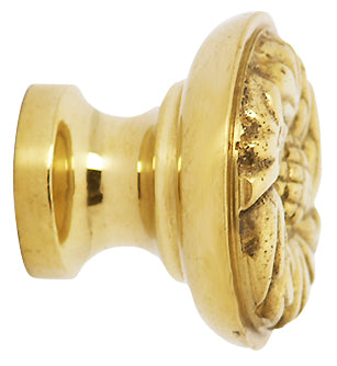 1 1/4 Inch Solid Brass Patterned Round Knob (Polished Brass Finish)