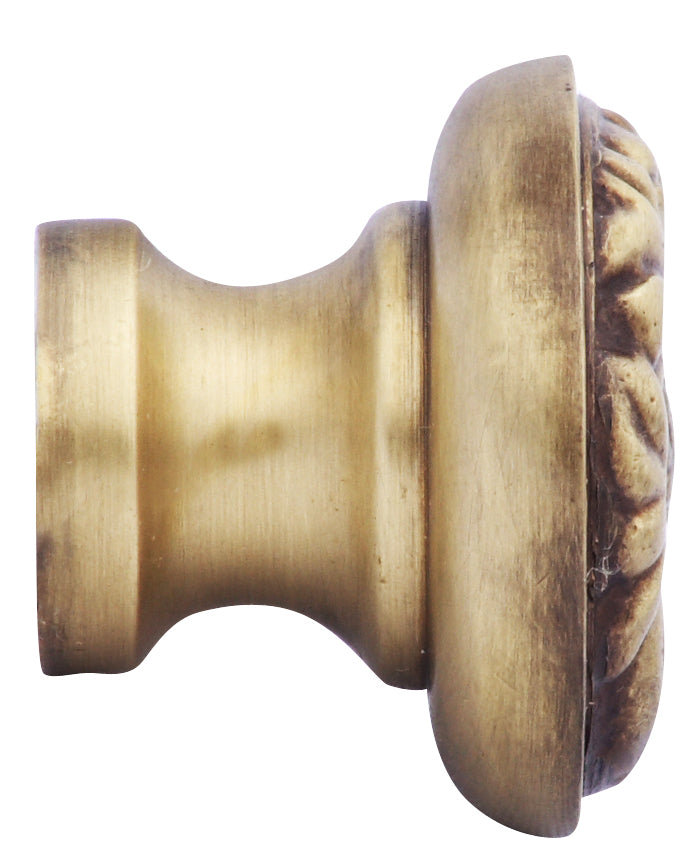 1 1/4 Inch Solid Brass Patterned Round Knob (Antique Brass Finish)