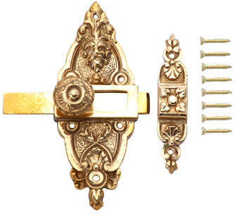 5 1/2 Gargoyle French Door or Cabinet Slide Bolt Latch (Polished Brass Finish)