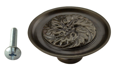 1 4/5 Inch Solid Brass Florid Leaf Knob (Oil Rubbed Bronze Finish)