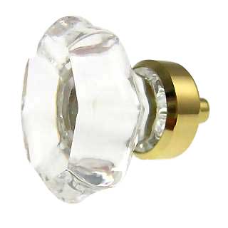 1 3/8 Inch Crystal Octagon Old Town Cabinet Knob (Polished Brass Base)